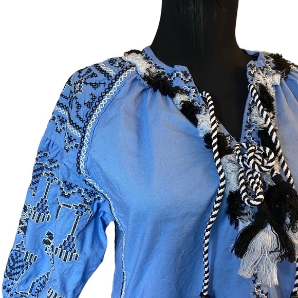 Gueanor Blue Embroidered Long Sleeve Tunic Dress - Picture 5 of 12